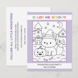 Fuchs-Halloween-Einladung zum Ausmalen für Kinder Postkarte