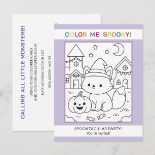 Fuchs-Halloween-Einladung zum Ausmalen für Kinder Postkarte
