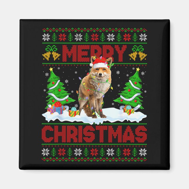 Fuchs hässlicher Weihnachtsschweter lustiger Fuchs Magnet (Vorne)