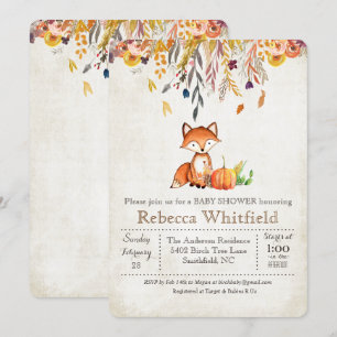 Fuchs Herbst Blätter Kürbis Baby Shower Einladung