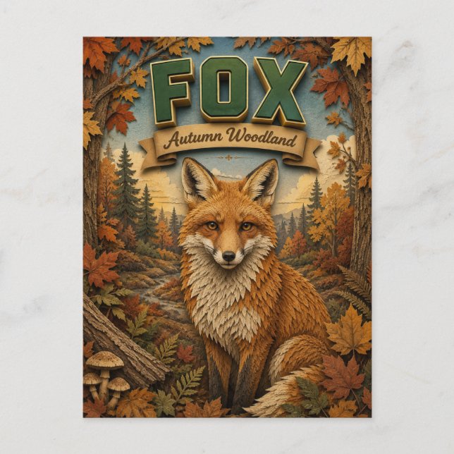 Fuchs Herbstwald POPCUT Postkarte (Vorderseite)