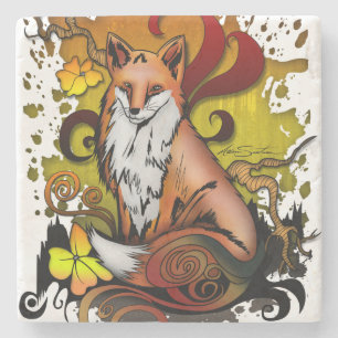 Fuchs Holzlandschaft Marmor Steinkreis im Herbst Steinuntersetzer