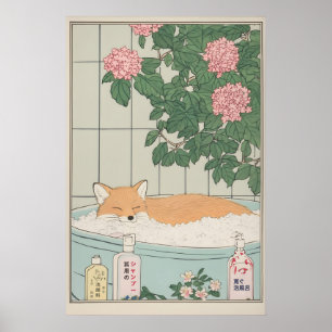 Fuchs im Badewannen-Kunstposter im japanischen Uki Poster