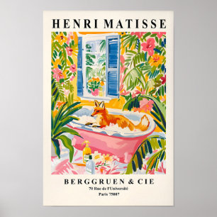 Fuchs im Badezimmer Lustiger Poster, Mid Century W Poster