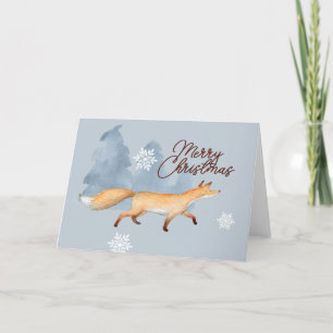 Fuchs im Schnee Weihnachten Wasserfarbe Wald Blau