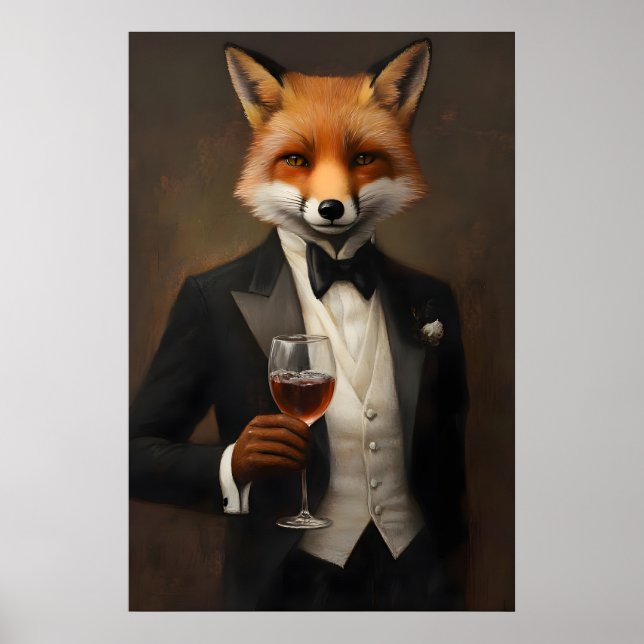 Fuchs im Smoking Poster, Tierposter, Fuchs im Anzu Poster (Vorne)