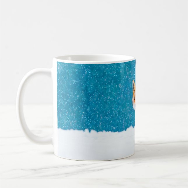 Fuchs im Winter. Rotfuchs, Vulpes vulpes, schnüffe Kaffeetasse (Links)