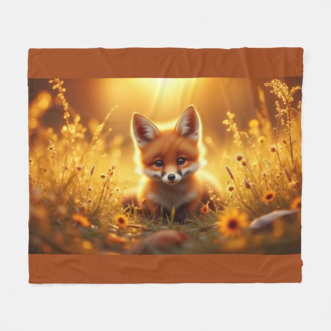 Fuchs in den Blumen bei Sonnenaufgang Fleecedecke (Vorderseite (Horizontal))