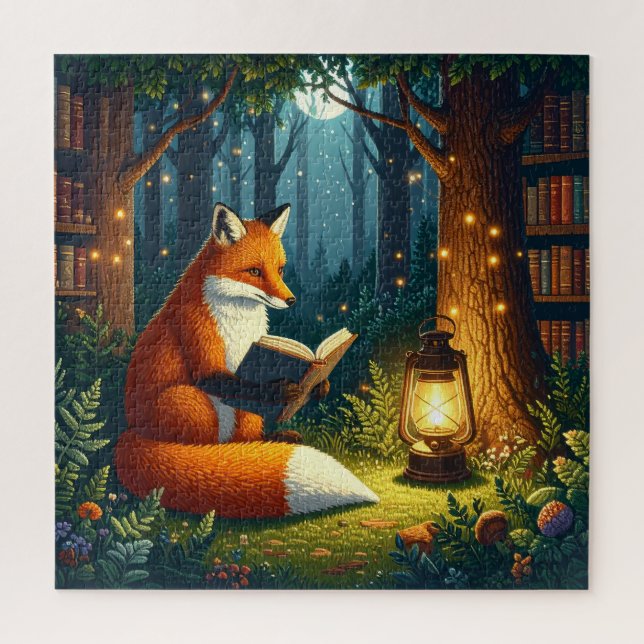 Fuchs in einer magischen Wald Bibliothek Puzzle (Vertikal)