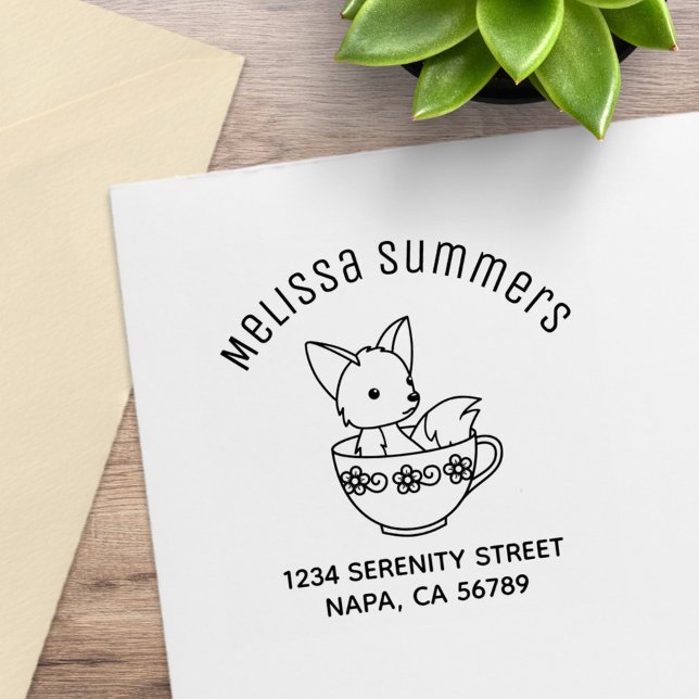 Fuchs in einer Teetasse Arch-Adresse Gummistempel (Von Creator hochgeladen)