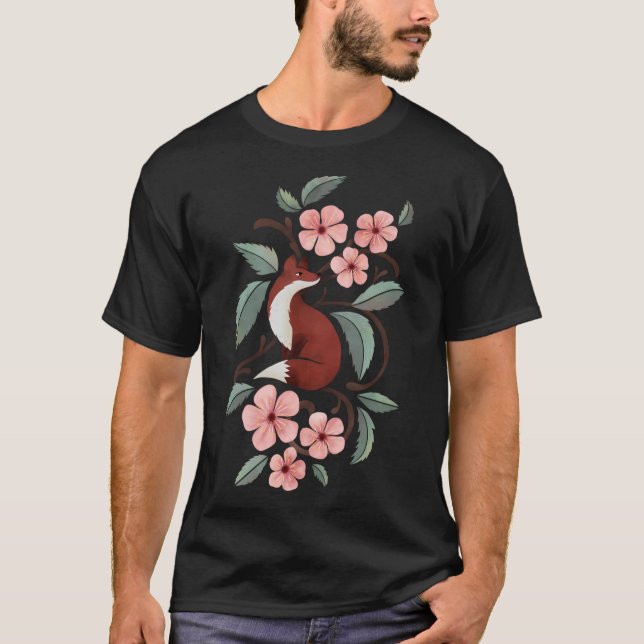 Fuchs in Kirschblüten T-Shirt (Vorderseite)