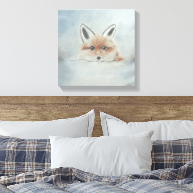 Fuchs in Winterleinwandkunst Leinwanddruck (Insitu (Schlafzimmer))