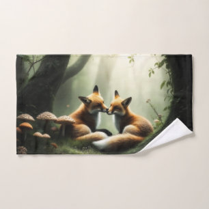 Fuchs kuschelt im nebligen Wald Handtuch