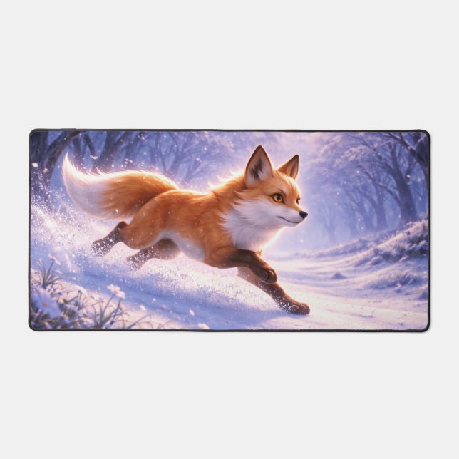 Fuchs läuft im Winterschnee Schreibtischunterlage (Vorderseite)