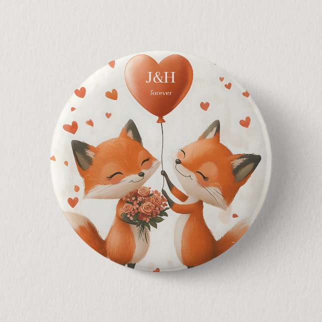 Fuchs-Liebesdesign mit anpassbaren Initialen Button (Vorderseite)