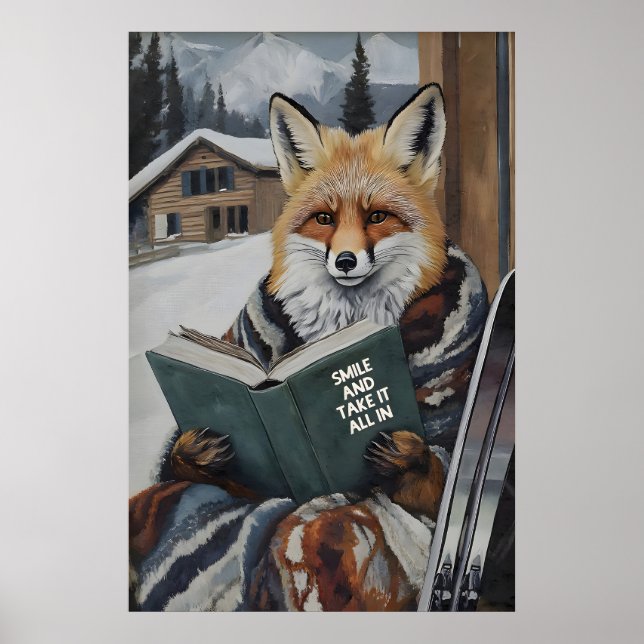 Fuchs liest Ski-Kunstmotiv Winter Poster (Vorne)