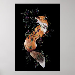 Fuchs mit Beeren und Bienen- Giclee-Druck von Poster