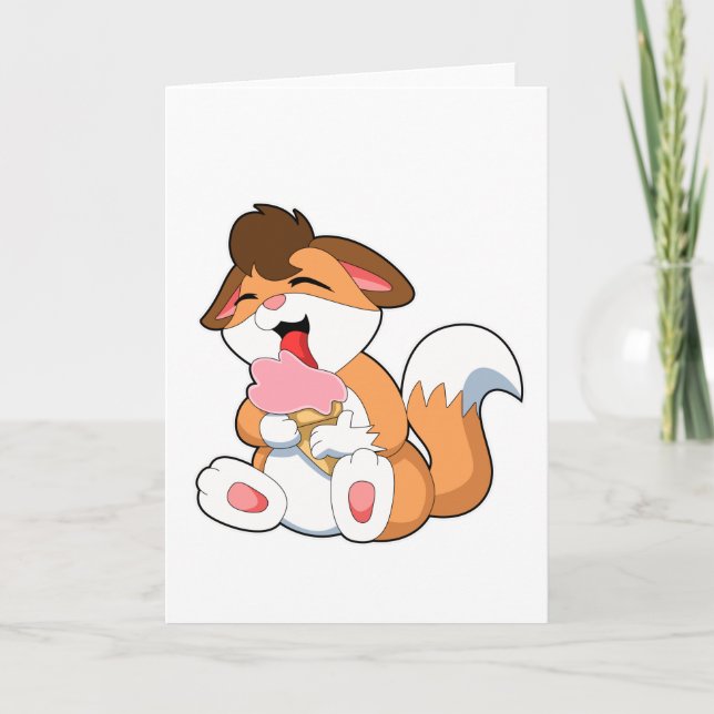Fuchs mit Erdbeereiscreme Karte (Vorderseite)