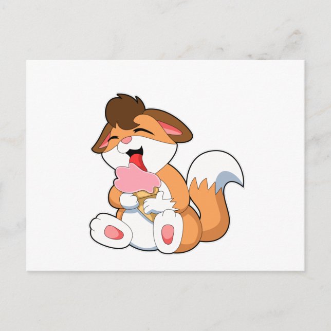 Fuchs mit Erdbeereiscreme Postkarte (Vorderseite)