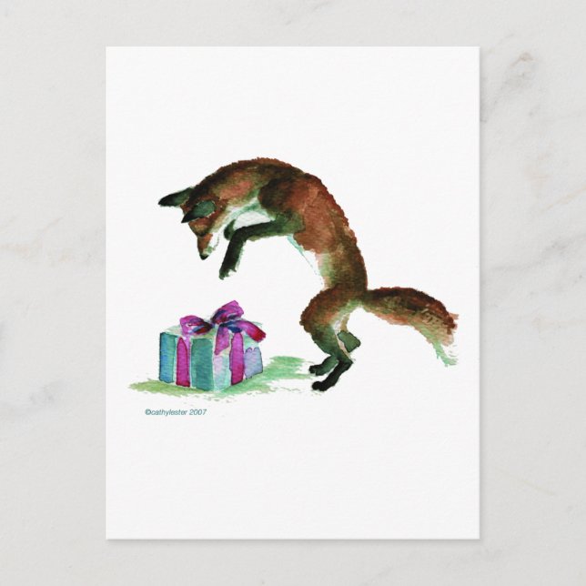 Fuchs mit Gegenwart Postkarte (Vorderseite)