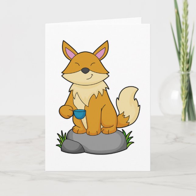 Fuchs mit Kaffeetasse Karte (Vorderseite)