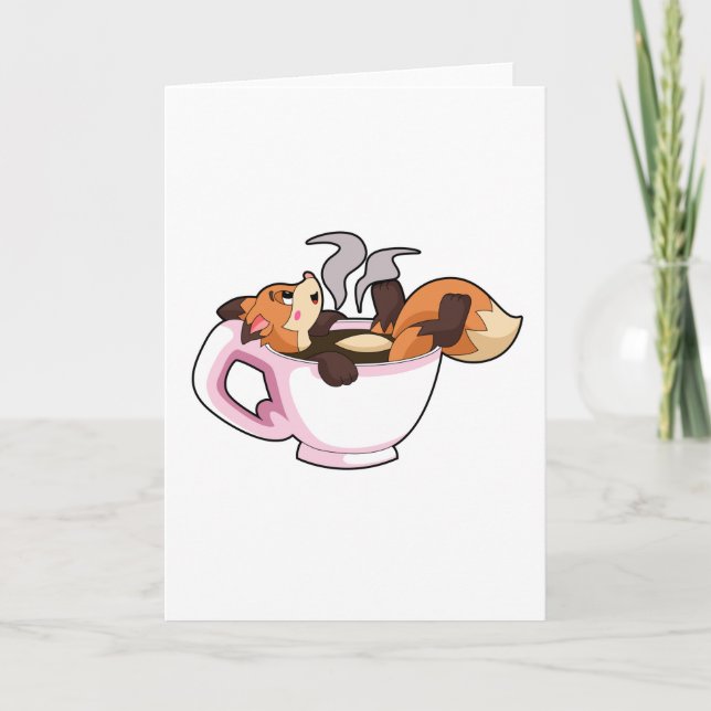 Fuchs mit Kaffeetasse Karte (Vorderseite)