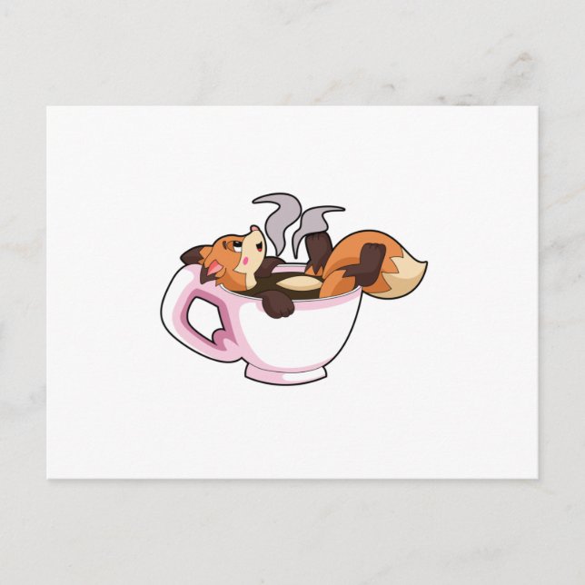 Fuchs mit Kaffeetasse Postkarte (Vorderseite)