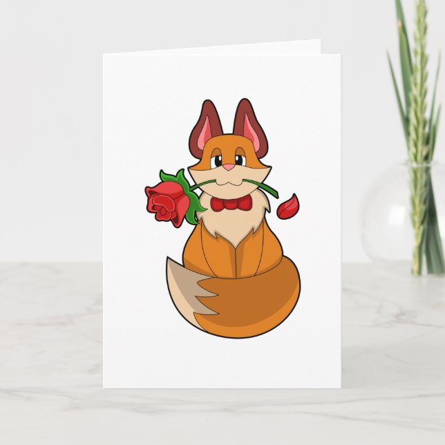 Fuchs mit Rosenblume Karte (Vorderseite)