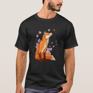 Fuchs mit Schmetterling Japanische Sakura Kirschbl T-Shirt