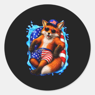 Fuchs mit Sonnenbrille patriotisches Tier Sommerpo Runder Aufkleber