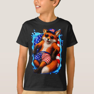 Fuchs mit Sonnenbrille patriotisches Tier Sommerpo T-Shirt