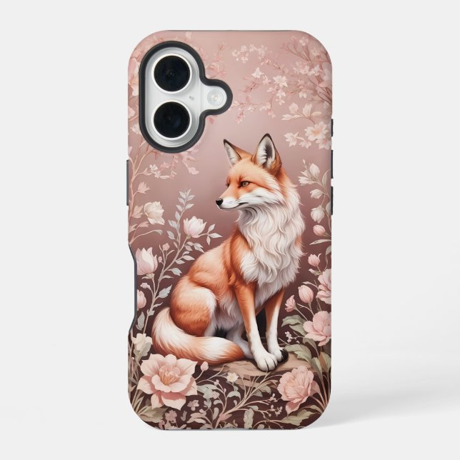 Fuchs mit träumerischen rosa Blumen iPhone 16 Hülle (Rückseite)