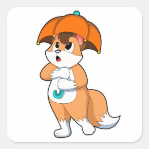 Fuchs mit Umbrella Quadratischer Aufkleber