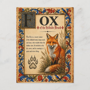 Fuchs, mittelalterliche Bestiarien-Kunst Postkarte