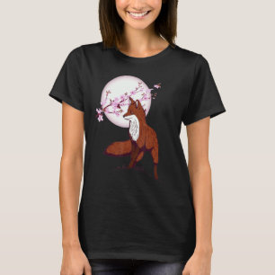 Fuchs Mond Mondlicht Kirschblüten Wildtier Natur T-Shirt