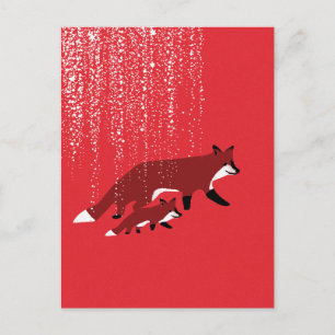 Fuchs Mutter und Baby laufen unter Schnee Postkarte