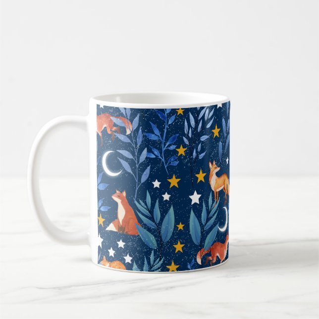 Fuchs Nachtwald Himmelsnahtloses Muster Kaffeetasse (Links)