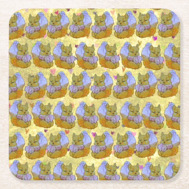 Fuchs namens Dice Rechteckiger Pappuntersetzer (Vorderseite)