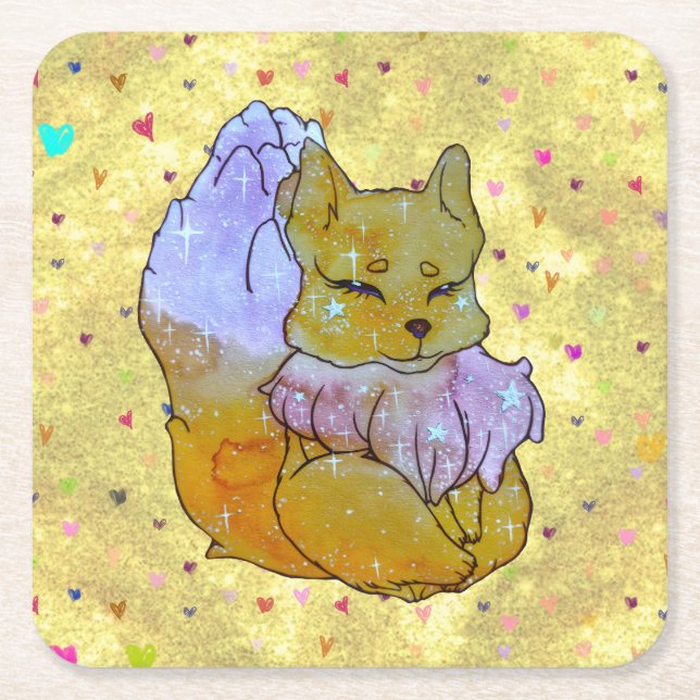 Fuchs namens Dice Rechteckiger Pappuntersetzer (Vorderseite)