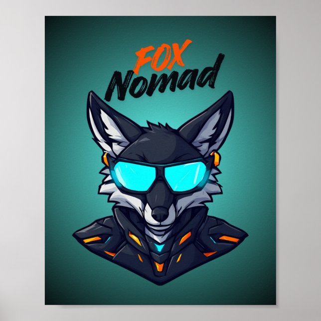 Fuchs Nomad Cyberpunk Mecha Neon Gaming Poster (Vorne)
