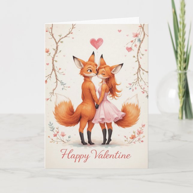 Fuchs-Paar Valentinstag Süße Wald Valentinskarten  Karte (Vorderseite)