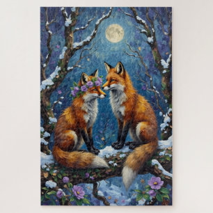Fuchs-Paar zärtlich verschlungene Schwänze Puzzle