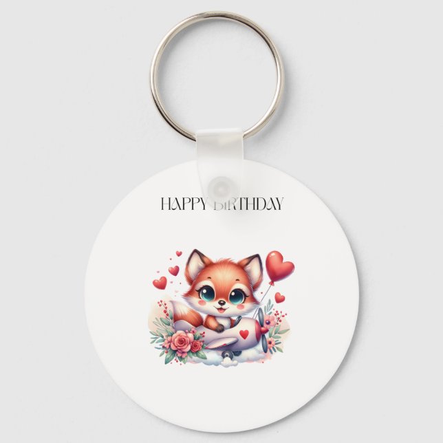 Fuchs-Pilot-Geburtstag Schlüsselanhänger (Vorderseite)