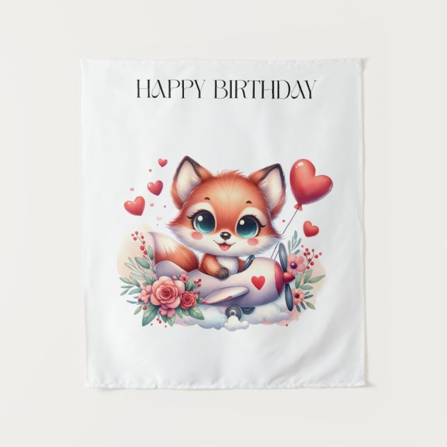 Fuchs-Pilot-Geburtstag Wandteppich (Vorderseite)