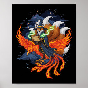 Fuchs Reitet Phoenix Anime Ukiyo-e Mythologie Japa Poster