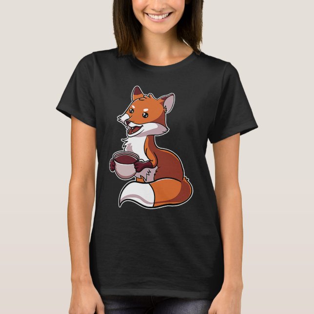 Fuchs Rotfuchs trinken Kaffeebohnen T-Shirt (Vorderseite)