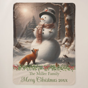 Fuchs-Schneemann-Vintage-Weihnachten Sherpadecke