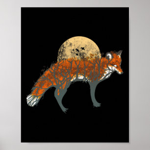 Fuchs Schönes Tier Herbst Baum Wald Vintage Fuchs Poster