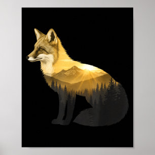 Fuchs-Silhouette Berg Wald Kinder Natur Poster