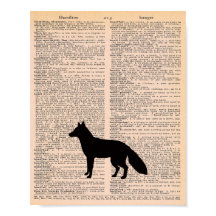 Fuchs-Silhouette Vintage-Wörterbuch Kinderzimmer-W